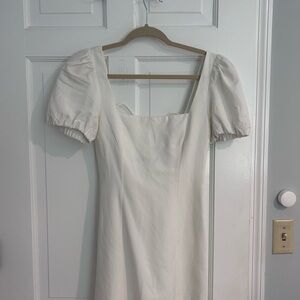 Zara Cream Puff-Sleeve Square Neck Midi Dress